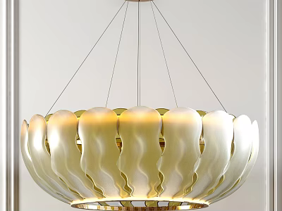 Modern Pendant Light With Wavy White Shade And Gold Metal Frame Design 3d model