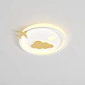 Circular Ceiling Light with Golden Airplane Cloud and Moon Decorations and Warm Illumination 3d model