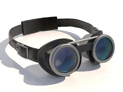 Vintage Style Jewelry Goggles With Black Strap And Blue Lenses Design 3d model