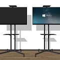 Two TVs on Mobile Stands With Windows Interface And Blank Screen In Modern Room