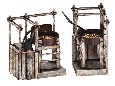 Two Vintage Wooden Industrial Equipment for Grain Processing with Metal Components 3d model