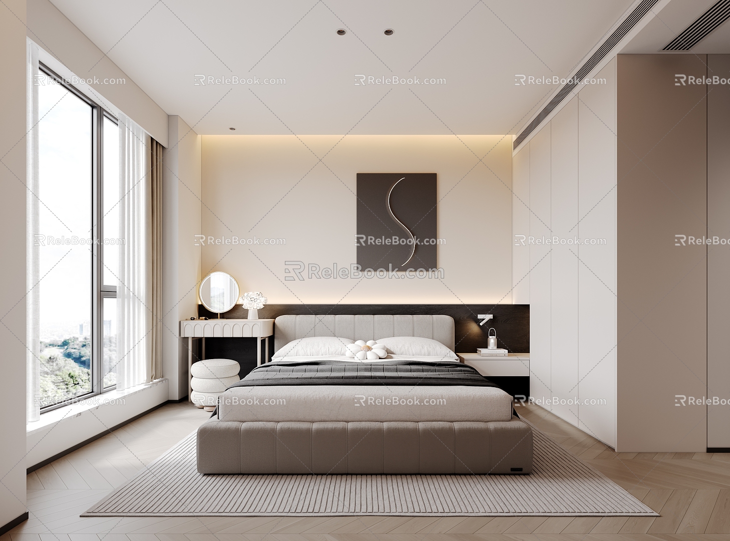 Modern Bedroom Bed Dresser 3d model