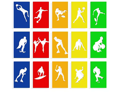 Vibrant Photo Check in Spot With Colorful Squares And Sports Silhouettes 3d model