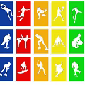 Vibrant Photo Check in Spot With Colorful Squares And Sports Silhouettes
