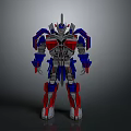 Detailed 3D Mechanical Robot Character With Red Blue Silver Armor And Standing Pose