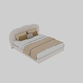 Modern Double Bed With Upholstered Headboard Light Colored Design Brown Gray Pillows And Blanket