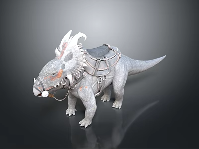 Horned Fantasy Creature With Armored Saddle And Reins As Character Mount 3d model