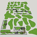 Garden Ornaments Design Featuring Various Green Shapes And Path Layouts 3d model