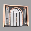 Elegant Double Doors Design With Copper Decorations Arched Glass Black Frame White Wall 3d model