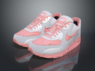 Pink And White Casual Lace Up Sneakers With Modern Design And Comfortable Sole 3d model