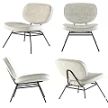 Creamy White Upholstered Leisure Chair With Modern Minimalist Black Metal Frame