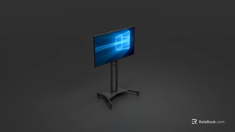 Modern TV on Rolling Stand with Blue Windows Screen 3d model 