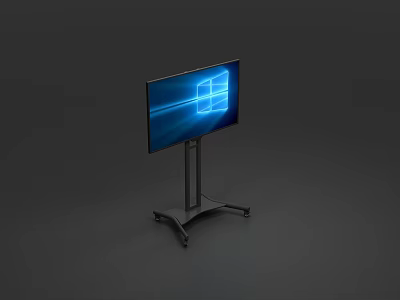 Modern TV on Rolling Stand with Blue Windows Screen 3d model
