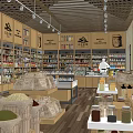 Spacious Mall Retail Store Interior Featuring Wooden Shelves Various Products And Shopping Customers