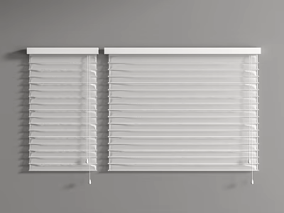 White Venetian Blinds Mounted On Gray Wall Modern Minimalist Two Panel With Adjustable Cords 3d model