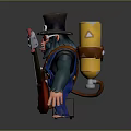 Colorful Locomotive Hat Character Playing Red Electric Bass with Black Rock Amplifier