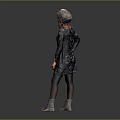 Woman Wearing Floral Dress Hat Black Tights And Silver Boots Standing With Hand On Hip