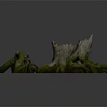 Natural Wooden Stone Decorative Root Sculptures With Green Plant Details