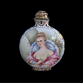 Decorative Ornament Set With Painted Woman And Child Figure Green Background Golden Top