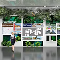 Informative Exhibition Wall Displaying Six Functional Zones With Charts Images And Green Plants