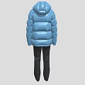 Light Blue Hooded Puffer Jacket Paired With Black Pants For Casual Winter Outfit
