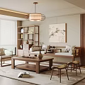 New Chinese Style Living Room Song Style Chinese Style Sofa Coffee Table Combination Solid Wood Coffee Table Bogu Frame Leisure Sofa Chair Sofa Editing Chandelier Decorative Painting Table Lamp 3d model