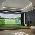 Indoor Golf Simulator With Large Screen Green Turf For Fitness Training In Comfortable Room