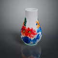 Sculpted Ceramic Vase With White Base And Colorful Floral Patterns Red Blue Yellow Flowers
