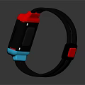 Modern Smartwatch with Red Top White Cross Blue Bottom Black Strap and Square Screen