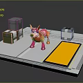 Red Animal Character on Platform with Colored Cubes and Yellow Rectangle 3D Scene