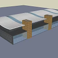 Modern Architectural Structure With Wavy Roof Brick Columns And Glass Curtain Walls