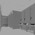 SPA Sauna Interior Design With Wooden Ceiling Marble Walls Mirrors Wooden Vanity And Double Sinks