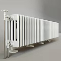 White Column Radiator With Metal Valves And Base For Home Heating Interior