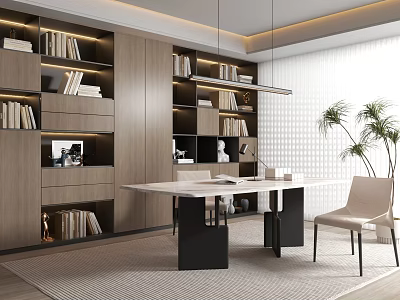 Modern Study Italian-style Study Bookcase Desk 3d model