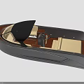 Sleek Modern Leisure Boat With Black Canopy Beige Seats And Wooden Deck
