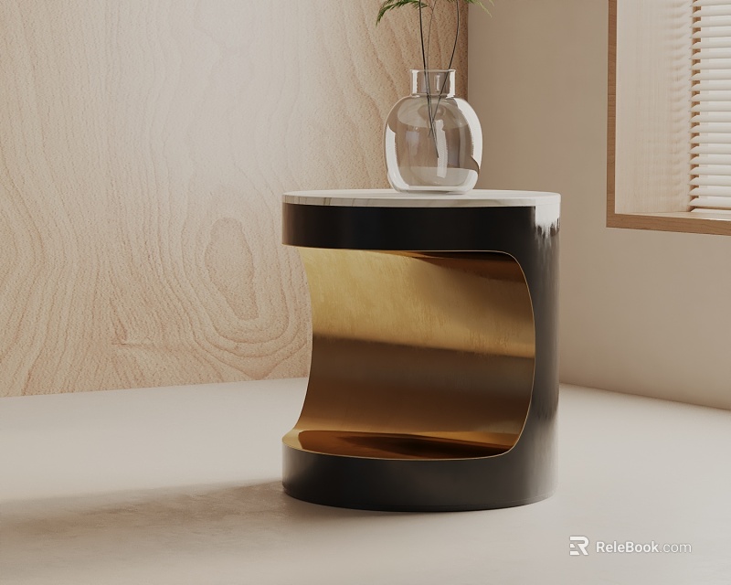 Modern Elegant Side Table With White Marble Top Black Frame Gold Accent In Bright Room 3d model 