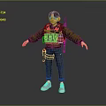 3D Character Model Wearing Green Jacket Black Tactical Vest Gray Pants And Rifle