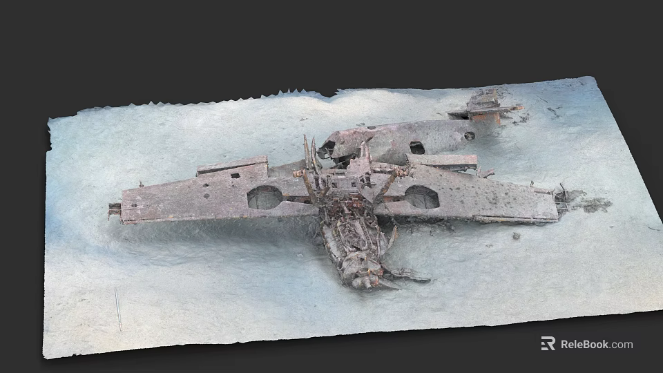 Rusted Fighter Jet Wreckage With Damaged Metal Remains On Snowy Terrain 3d model 