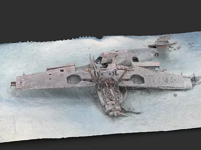 Rusted Fighter Jet Wreckage With Damaged Metal Remains On Snowy Terrain 3d model