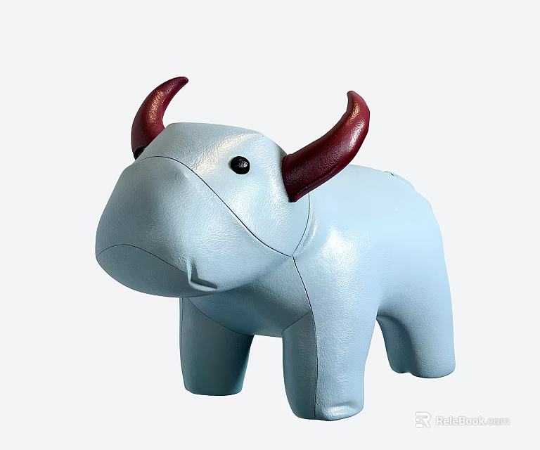 Light Blue Cow Shaped Stool With Red Horns And Black Eyes 3d model 
