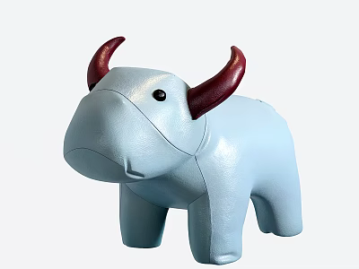 Light Blue Cow Shaped Stool With Red Horns And Black Eyes 3d model
