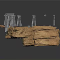Industrial Sci-Fi Scene With Rocky Terrain Metal Structure And Mechanical Components