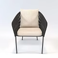 Modern Single Chair with Black Rattan Frame Beige Cushioned Seat and Metal Legs
