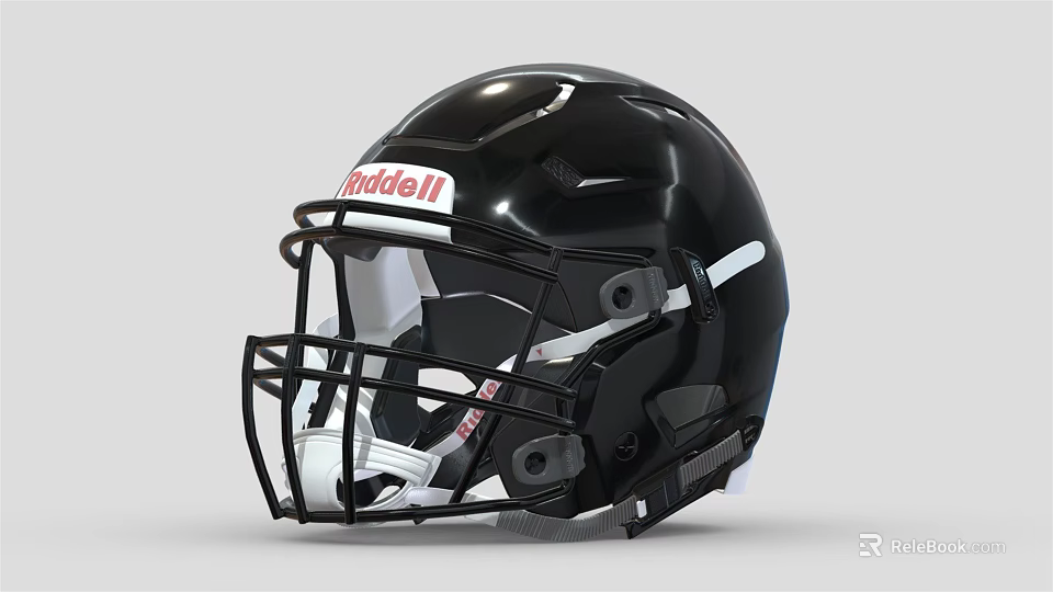 Riddell Black Football Helmet With Facemask Protective Padding And Durable Design 3d model 