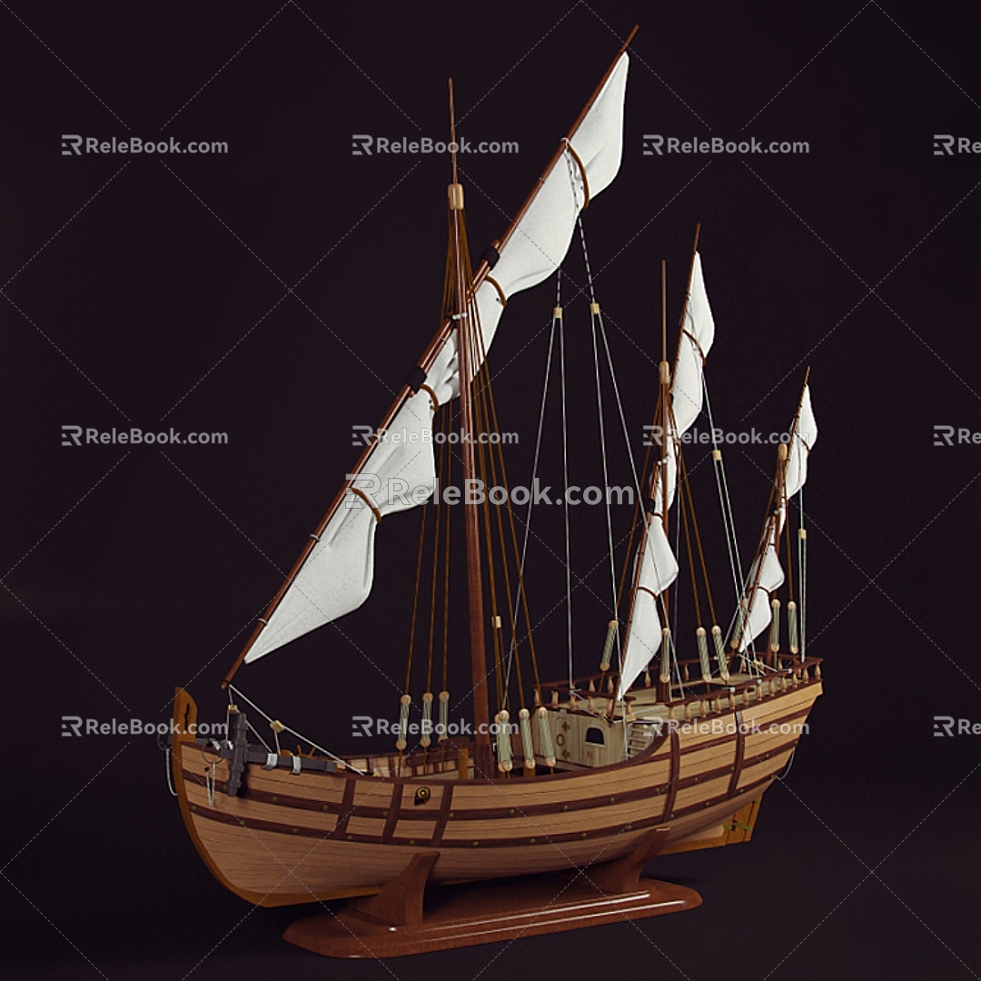 Vintage wooden boat ornaments boat 3d model