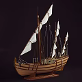 Wooden Ship With White Sails Multiple Masts And Classic Wooden Hull Design