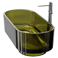 Modern Colored Bathtub Design Featuring Brown And Red Glass Bodies With Metal Frames