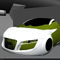 White Futuristic Concept Sports Car with Sleek Body Design in Modern Tunnel and Overhead Lighting