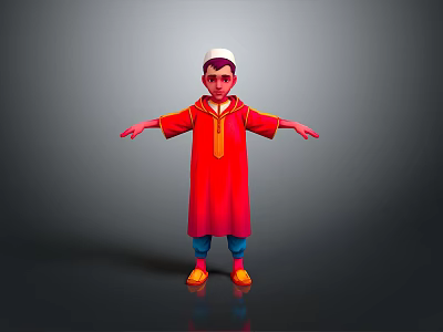 Man in Red Robe and White Cap with Arms Outstretched on Gray Background 3d model