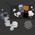 Cluttered Office Desk With Laptop Printer Document Stacks Scattered Papers Desk Lamp And Chair